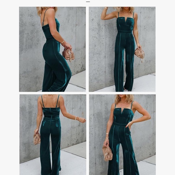 Amazon Dark Green Velvet Jumpsuit - Picture 2 of 5